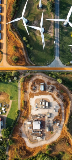 Aerial view of renewable energy site with geothermal